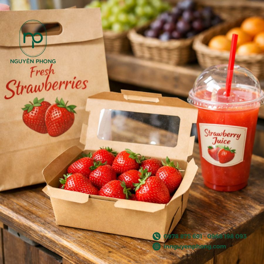 In hộp giấy đựng dâu tây bắt mắt